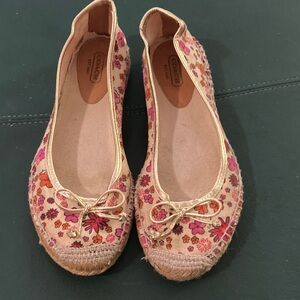 COACH Pink Floral Canvas Ballet Flats with Gold Trim 7
